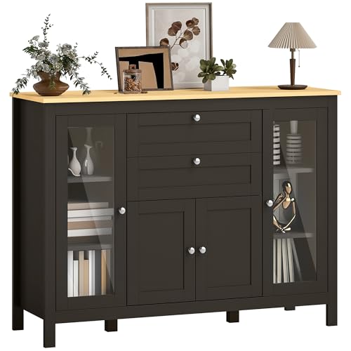 HOMCOM Buffet Salon, Meuble de Rangement avec 1 Placard Double Porte, 2 placards à Porte vitrée, 2 tiroirs et étagère réglable, Style Moderne, Buffet...