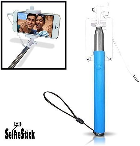 #1 Pro Easy Plug 'n Play Selfie Stick - Takes Selfies In Seconds - Designed For All iPhone Models iOS 5.0+ / Android 4.0+ Cellphones & Samsung Galaxy / Note Range Plus 'Snapchat' & 'Camera 360' Apps (Blue)