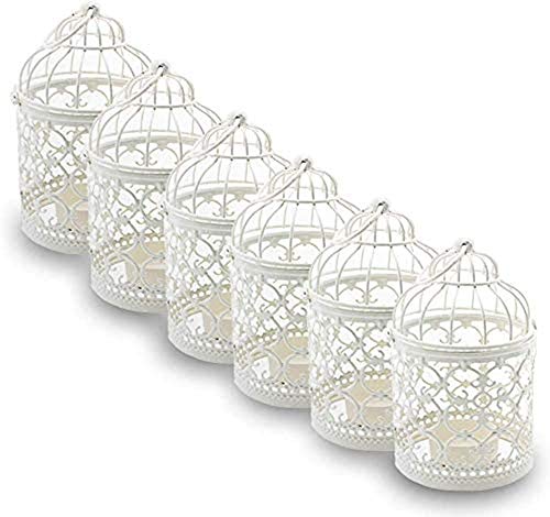 SHOWLOUE Lot de 6 lanternes à suspendre en forme de cage à oiseaux en métal - Cadeau de mariage - Décoration de table Cover