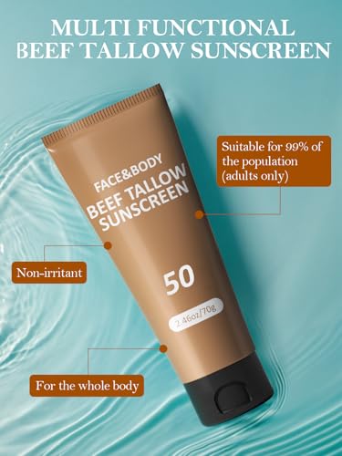 Beef Tallow Sunscreen for Face, Natural Reef Safe Sunblock for Face Body, Non Greasy Clean Travel Sun Screen Sunblock for Sunmmer Beach Outdoor Travel, 2.46 OZ — view 3