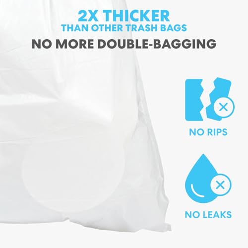 Image of Simpli-Magic 8 Gallon Drawstring Trash Bags, Code A, 120 Pack - Tall Kitchen Garbage Bags, Custom Made with Premium Materials (White)