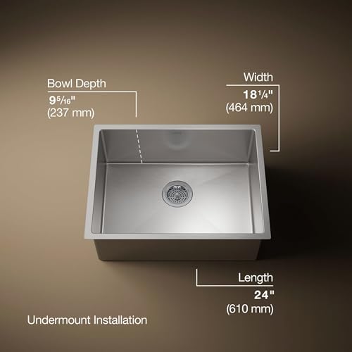 KOHLER Strive® 24" Undermount Kitchen Sink with Basin Rack, Stainless Steel Single-Bowl Kitchen Sinks, K-5286-NA by Kohler - Used condition - Image 3