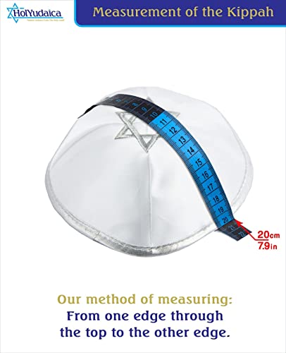Image of Pack of 10-Pcs Hq 20cm Satin Kippah with Silver /Gold String+Star of David for Men & Boys, Yamaka Hat from Israel, Kippot Bulk (White Silver)