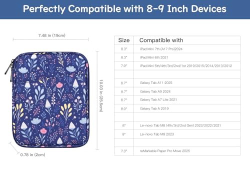 Image of Dadanism 8-9 Inch Tablet Sleeve Bag Carrying Case for iPad mini 7th /6th 8.3 inch, iPad mini 7.9 inch, Galaxy Tab A7 Lite /A9 8.7 inch, Remarkable Paper Pro Move 7.3 inch 2025, Tab M8 8 inch, Tab M9 9 inch, MuZhi Blue