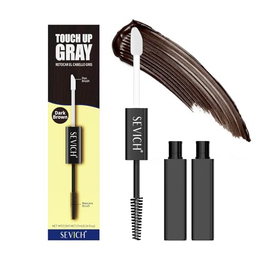 Gowwim Mascara para el cabello, fórmula suave, cubre las canas y las zonas de luz. Secado rápido y lavable, diseño de doble punta para un color de cabello de aspecto natural, 7 ml, marrón oscuro