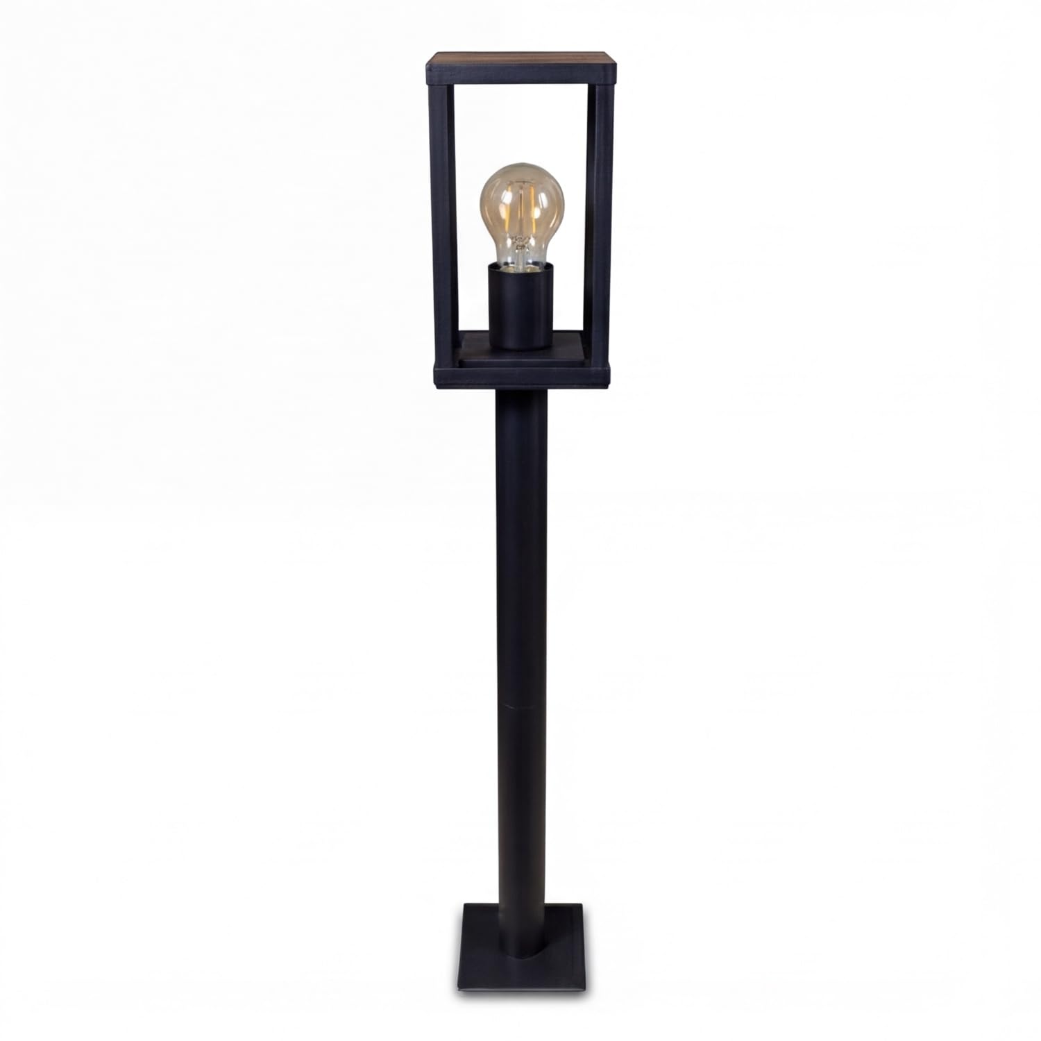 Lampione Vintage Nero Alluminio Ottica legno E27 IP44 H:100 cm Lampada da giardino Lampada da esterno Illuminazione per pavimenti Illuminazione per sentieri Lampione da giardino