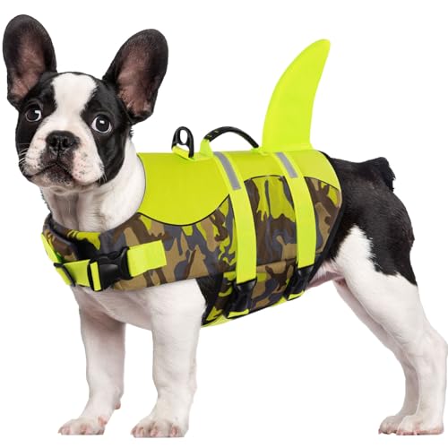 CITÉTOILE Chaleco Flotador Perro Tiburón, Chaleco Salvavidas Camuflaje Perro Grande, Salvavidas Flotador Perro, Chaleco Agua Perro, Dog Life Jacket Vest con Asa para Deportes Acuáticos