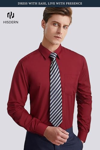 Image of HISDERN Mens Dress Shirt with Tie Pocket Square Set Classic Button Down Shirt Matching Tie Long Sleeve Shirts