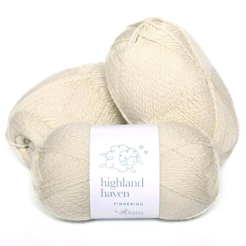Highland Haven - 100% Highland Wool Yarn Set of 3 Skeins (150 Grams) Fingering Weight - Sourced Directly from Peru - Heavenly Soft and Perfect for Knitting and Crocheting (Fingering, Ivory)