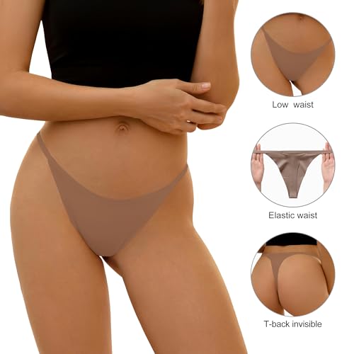 Image of DEANGELMON Seamless G-string Thongs for Women - No Show Thong Underwear Low Rise Stretch Panties Workout Pack