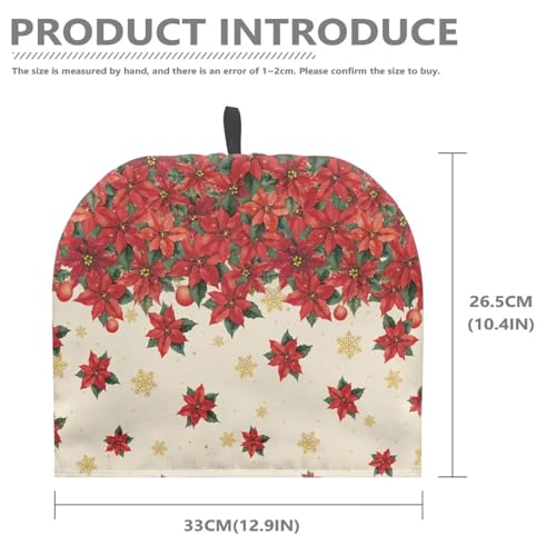 Image of Tea Cosy Tea Pot Cozies with Top Handle Decorative Accessories for Teapots Kitchen Home Table Breakfast Warmer Dust Cover Christmas Poinsettia Flowers