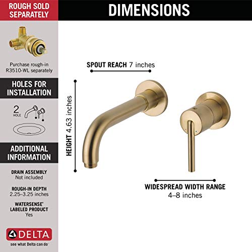 Delta Faucet Trinsic Wall Mount Faucet, Gold Bathroom Faucet, Wall Mount Bathroom Faucet 3 Hole, Widespread Bathroom Faucet, Champagne Bronze T3559Lf-Czwl #TOP3