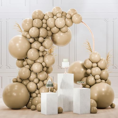 Image of PartyWoo Cream Balloons 120pcs Beige Ivory Nude Neutral Boho Color | Different Sizes of 18 12 10 5 Inch Balloons for Graduation Birthday Jungle Theme Gender Reveal Party Decorations Brown-F56