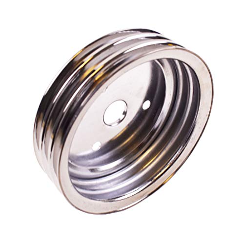 A-Team Performance - Crankshaft Pulley Triple-Groove For Swp Short Water Pump - Compatible With Small Block Chevy Sbc 262 265 267 283 302 305 307 327 350 400 Chrome Steel #TOP2