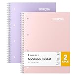 Smarpau Notebook A4, 8 mm Lined with Margin, 2 Pack Wirebound Notebook with 80GSM Paper, 140 Pages College Ruled Journal with Perforated Edges - Pink+Purple