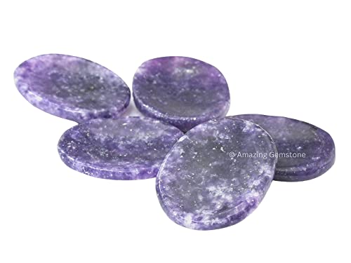 Image of Amazing Gemstone Lepidolite Worry Stone Crystals and Healing Stones - Worry Stones for Stress Relief Gifts - Piedra Crystal Fidget for Meditation, Calming, Relaxation -