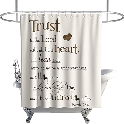Kntiline Trust in The Lord with All Thine Heart Inspirational Theme Fabric Verse Quotes Shower Curtain Sets Bathroom Decor with Hooks Waterproof Washable (72W x 72H)