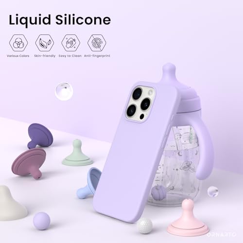 ORNARTO Compatible with iPhone 15 Pro Case 6.1", Liquid Silicone 3 Layers Full Covered Soft Gel Rubber Cover, Shockproof Protective Slim Phone Case with Anti-Scratch Microfiber Lining-Pastel Lilac by ORNARTO - Image 2