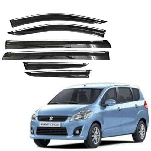 Image of CAR SAAZ Chrome Line Door Visor for Ertiga Type 1 & 2 (2012-2017)(Set of 6Pcs) |Rain Guard Wind Deflector