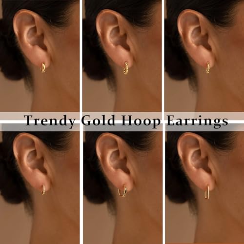 Moodear 6 Pairs Gold Hoop Earrings Set for Women 14K Gold Plated Hypoallergenic Thick Huggie Hoop Earrings Trendy Small Chunky Earrings Jewelry Gifts3