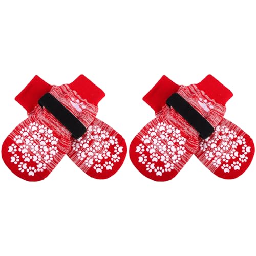EXPAWLORER Anti Slip Dog Socks, Red, Medium, 4 Count, Fabric, Elastic Band, Dog, Paw Protection, Indoor & Outdoor