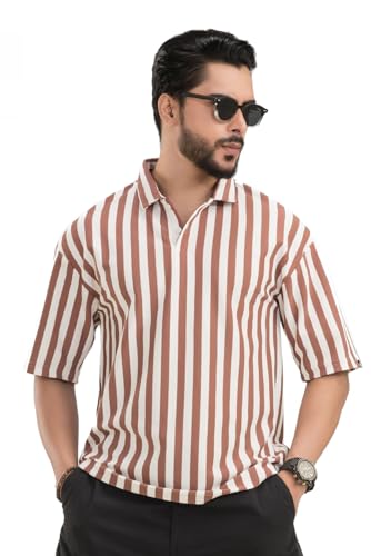 Image of Imperial Striped Off Shoulder Polo T-Shirt