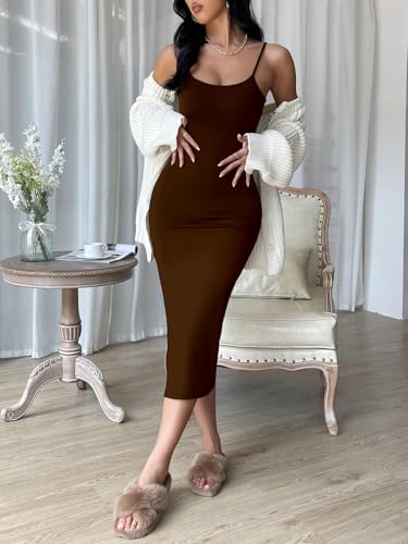 Image of Aahwan Black Solid Bodycon Midi Side Split Thigh Dress for Women's & Girl's