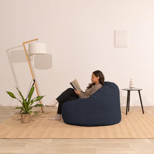 Pouf XXL Velours Côtelé 100 cm Bleu Nuit - Bananair