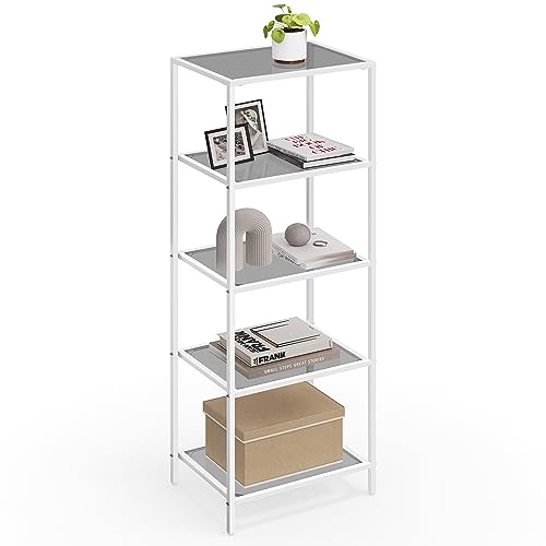 VASAGLE Bookcase, 4-Tier Bookshelf, Slim Shelving Unit for Bedroom, Bathroom, Home Office, Tempered Glass, Steel Frame, Ink Black ULGT028B61 Ink Black 4 Tiers (15.7"W x 37.4"H)