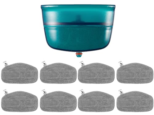 Stemoo 8 almohadillas de repuesto y 1 filtro apto para limpiador de vapor CleanTenso, cepillo de vapor para limpieza profunda de poros, repuesto de mopa de vapor con base de velcro 33161A