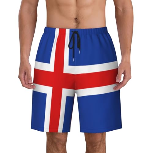 Flag of Iceland Men Beach Pants â€“ Swim Trunks for Men,Quick-Dry and Comfortable, Suitable for Beach, Surf, and Everyday Wear Black