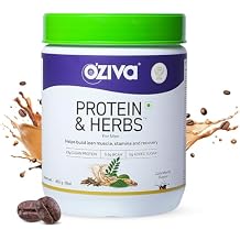 OZiva Protein & Herbs, Men with Multivitamins,Ashwagandha,Brahmi,Maca, Musli for Improved Stamina, Lean Muscles & Recovery 1.1 lbs, Cafe Mocha. Soy Free, Gluten Free, Non GMO