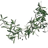 HOHOVYVY Ramitas de olivo artificiales, 150 cm, guirnalda de hojas de olivo artificiales, con bayas de plástico PE para decoración de bodas, paredes, puertas o uso al aire libre