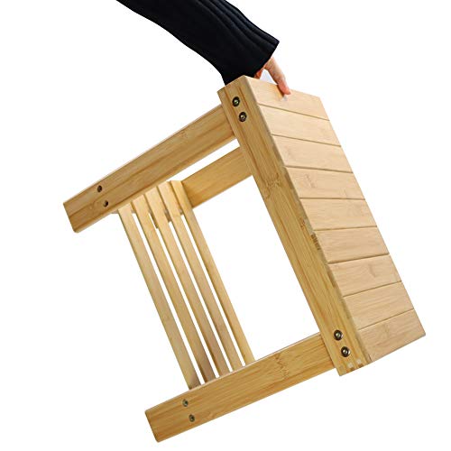 KKTONER Bamboo Step Stool with Storage Shower Bench with Shelf Foot Stool for Bathroom Living Room Bedroom Natural Color - Thumbnail 6