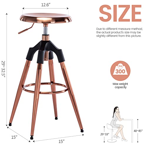 Brage Living Industrial Bar Stool, Adjustable Swivel Round Seat Metal Barstool With Legs, Backless Heavy Duty Airlift Bar Chair For Kitchen Dining Pub Cafe (Rose Gold) #TOP2