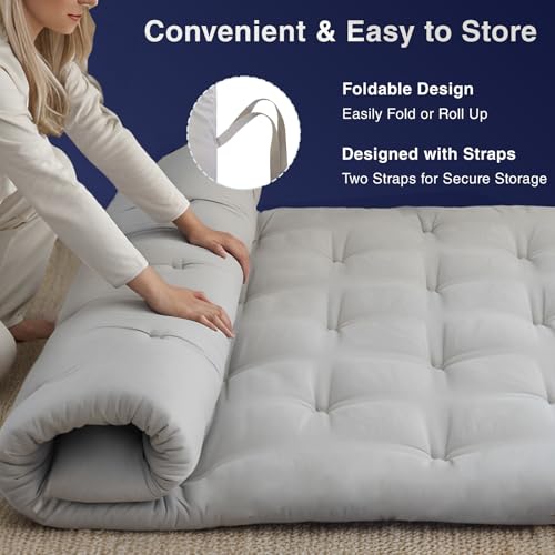 Syrinx Japanese Floor Futon Mattress, Foldable Tatami Sleeping Pad for Adults & Kids, Roll-Up Floor Bed or Bench Cushion - Thumbnail 4