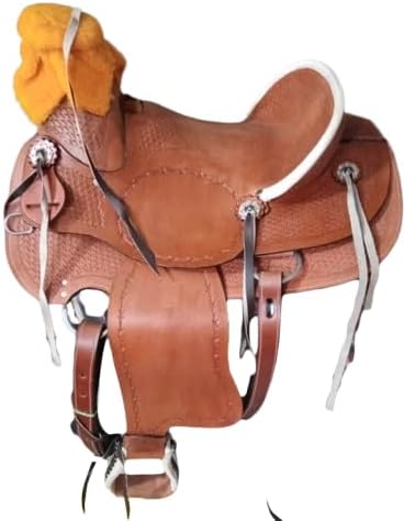 Western Horse Saddle Wade Tree A Fork Ranch Roping Work Handmade Tooled Carved Premium Leather Equestrian Trail Horse Saddle for Horse Riding Size: 10-18 inches Seat, OS100