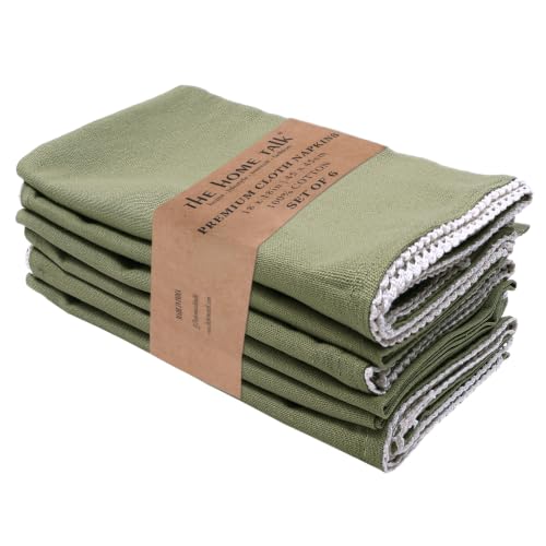 Image of The Home Talk Lace Table Napkins -Cotton Linen Blend Dinner Cloth Napkins for Parties,Dinners, Weddings, Cocktail&Christmas Decor|Soft,Reusable&Machine Washable|18 x 18 Inches (6, Seige Green)