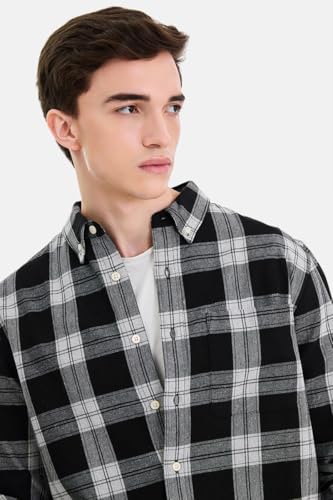 Image of SNITCH Men Casual Plus Size Shirt | Regular Fit Long Sleeve Spread Collar Plaid Pattern | 100% Cotton & Breathable Dobby Fabric for Casual Office Wear & Stylish Everyday Use