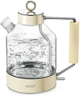 Electric Kettle, ASCOT Glass Electric Tea Kettle 1.6L 2200W Tea Heater & Hot Water Boiler, Borosilicate Glass, BPA-Free, Auto Shut-Off and Boil-Dry Protection (Cream)