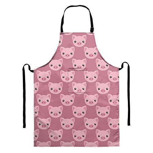 Showudesigns Schwein rosa niedliche Küchenschürze für Frauen mit Taschen - Kunstkünstler, wasserdicht, Restaurant, Werkstatt, Geschirrspüler, Lätzchen, Schürzen, verstellbares Nackenband Cover