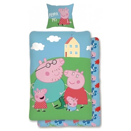 arlis Parure Housse de Couette Peppa Pig - 1 Housse de Couette + 1 taie d'oreiller - 100% Coton...