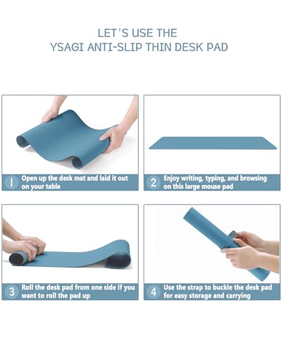 Image of YSAGi Non-Slip Desk Pad, Blue, 31.5 inch x 15.7 inch, PVC Leather, Ultra Thin, Waterproof, Easy Clean, Laptop Desk Writing Mat for Office /Home /Decor