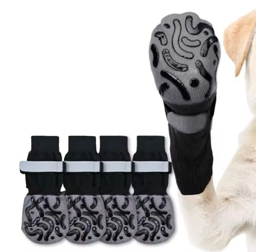 Image of KUTKUT 4Pcs Non Slip Dog Socks to Prevent Licking Paws, Strong Traction for Hardwood Floors, Senior Dogs, Paw Protector, Prevent Scratching, Double Sides Anti Slip Dog Socks(Size:- M: L*W: 16cm*6cm)