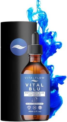VITALFLOW 2% High Concentrate Methylene Blue 60 ml | Certified USP Grade Ingredients | Ultra High Third-Party Tested Purity | Free of Heavy Metals | Protective Packaging | Canadian Made | Amber Glass Bottle with Dropper