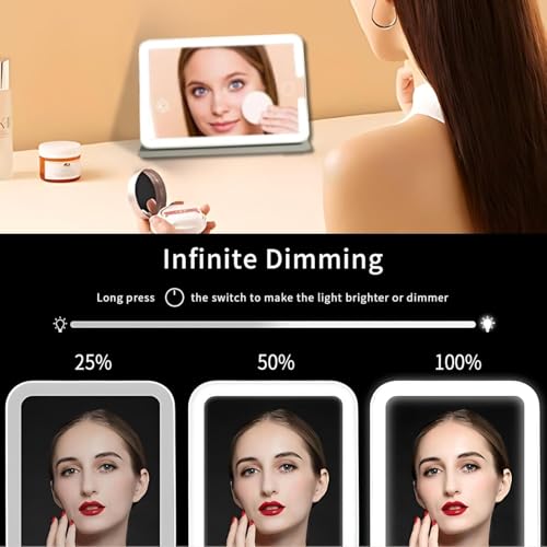 Image of Glaceon Portable Travel Makeup Mirror with Lights, Touch Screen Three Colors Dimmable Lighted Makeup Mirror, 1000 mAh USB Rechargeable Lighted Vanity Mirror (GL-01, 20 X 13.5 X 1 CM)