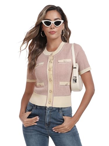 Image of M.Infisavo Cardigan for Women Spring Summer Short Sleeve Crewneck Knit Button Down Sweater Shirt