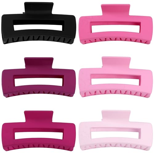 Sisiaipu 4 Inch Big Hair Claw Clips 6 Pcs Large Claw for Thick Hair Square Hair Clips for Women Rectangle Hair Clips Nonslip Acrylic Banana Jaw Clips Hair Accessories for Girls (Pink Purle)