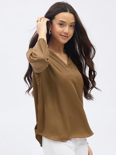 Image of SheWill Printed Top with Contrast Tipping - Stylish Ethnic & Western Tops for Women - Summer Travel Wear, Trendy Tops for Jeans, Lightweight & Comfortable Casual Wear