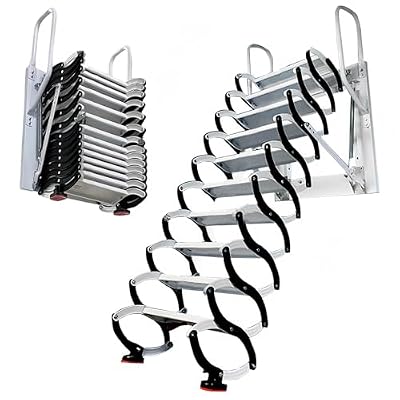 12 Steps Attic Ladder Pull Down System, 882LBS Capacity Telescoping Ladder,Folding Ladder Extension Loft Stairs with Handrails, Narrow Wall-Mounted Attic Loft Stairs for Garages Roofs Basements